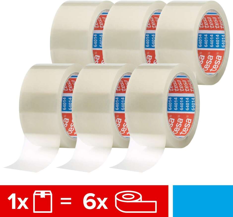 tesapack 64014 im 6er Pack - Geräuscharmes Paketklebeband zum Verpacken von Paketen und Versandschachteln – Bild 2